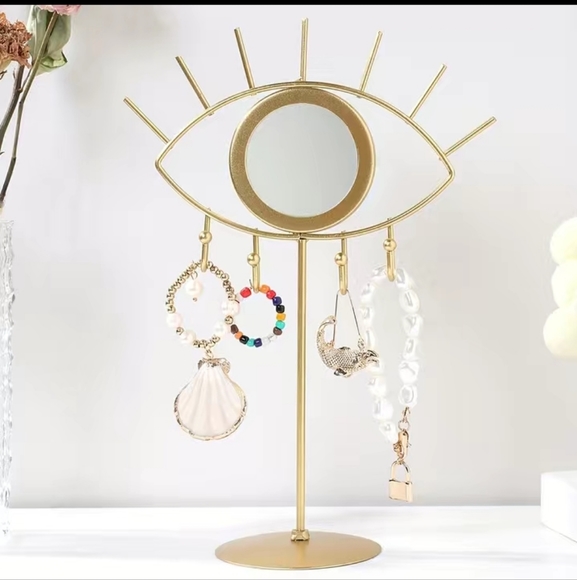 PRICE SLASH! Gold Evil Eye Mirrored Jewelry Stand Display Organizer Statue Boho - Picture 6 of 9